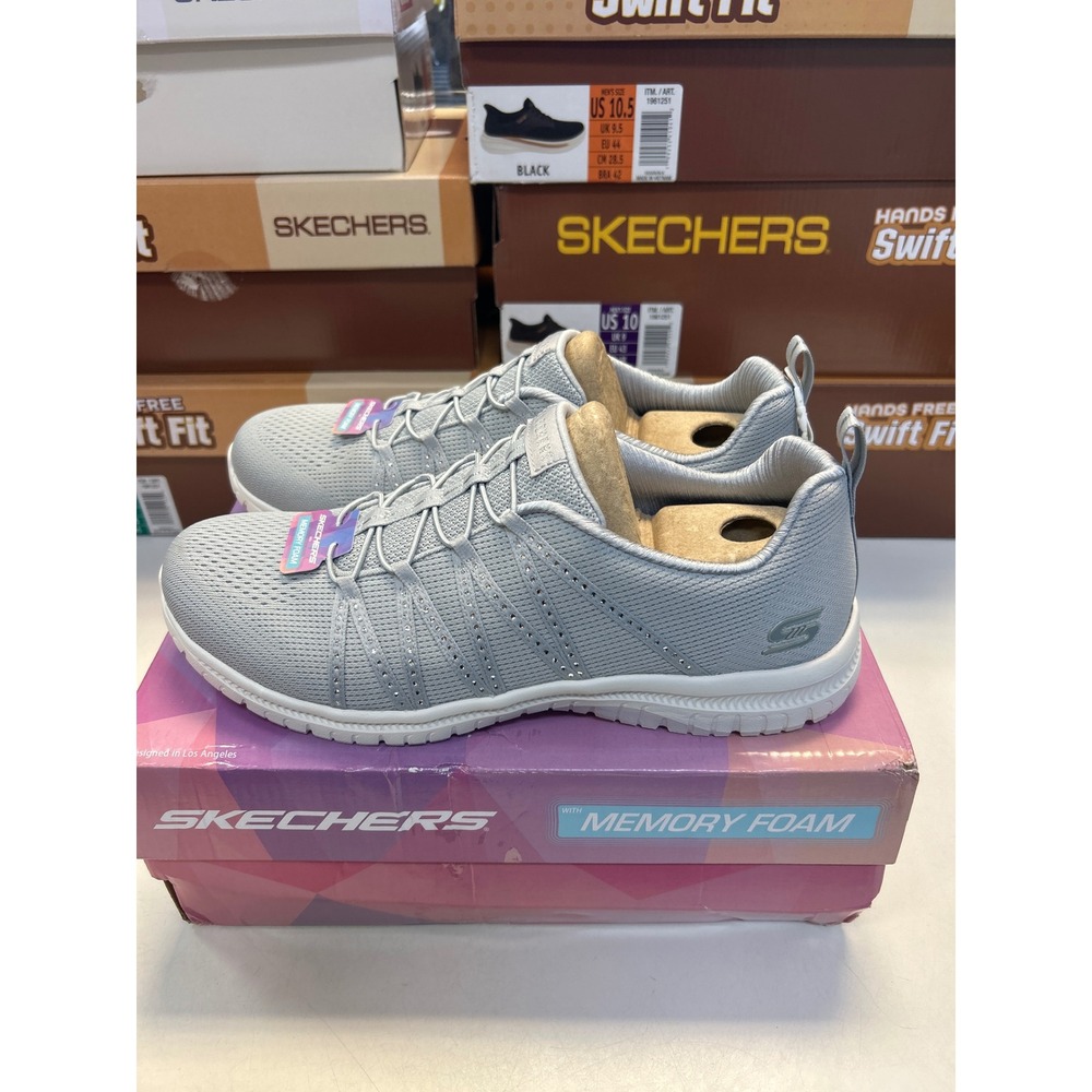 Skechers Virtue She Sparkles Light Gray Rhinestone Vegan Sneakers Size 9 0573